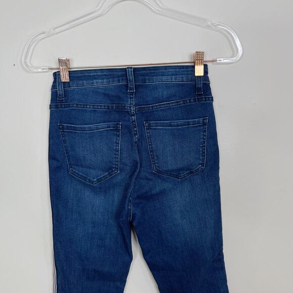 Forever 21 Side Stripe High Rise Skinny Jeans Size 26 Blue Red Black Stripe - Picture 7 of 11